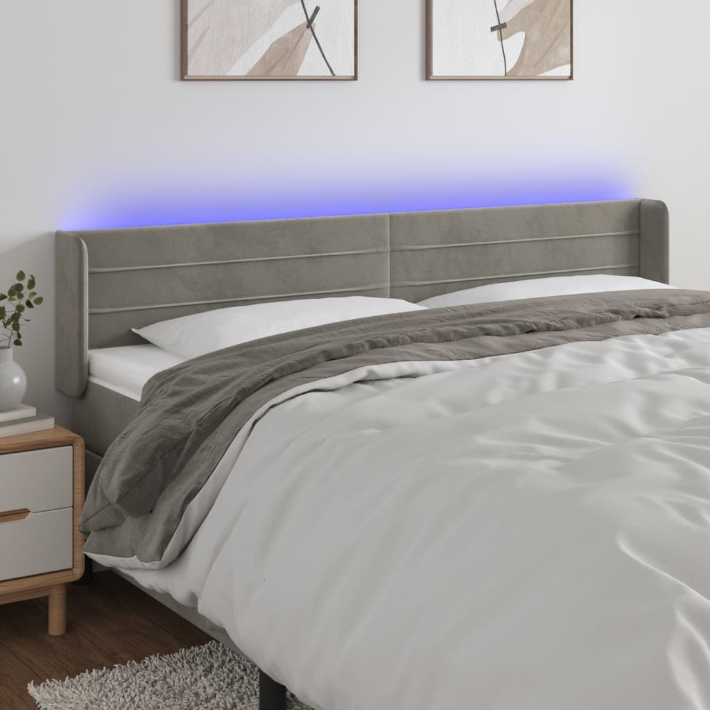 Κεφαλάρι Κρεβατιού LED Ανοιχτό Γκρι 163x16x78/88 εκ. Βελούδινο - Pakobazaar