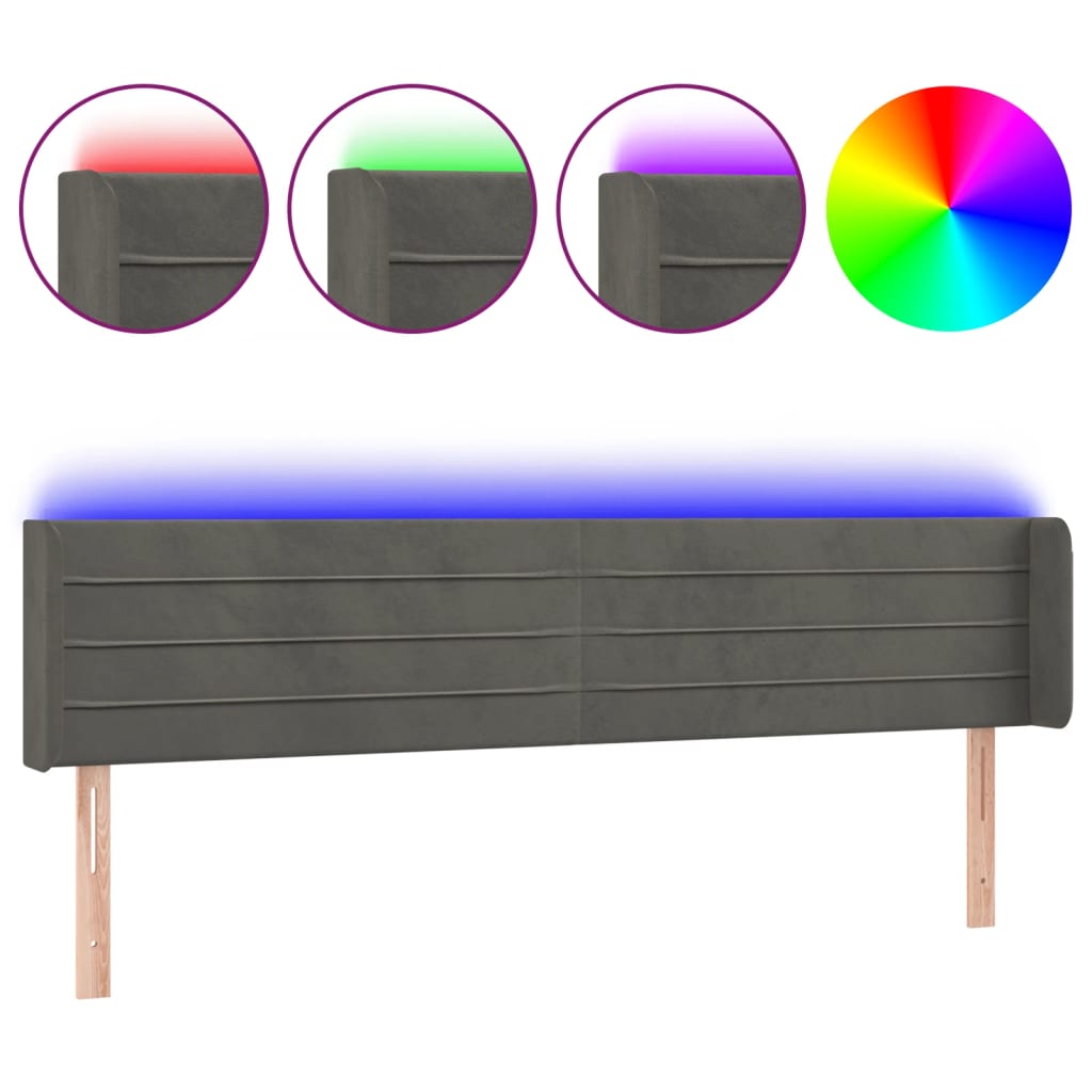 Κεφαλάρι Κρεβατιού LED Σκούρο Γκρι 163x16x78/88 εκ. Βελούδινο - Pakobazaar