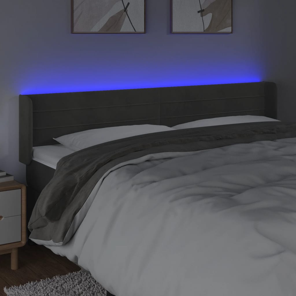 Κεφαλάρι Κρεβατιού LED Σκούρο Γκρι 163x16x78/88 εκ. Βελούδινο - Pakobazaar