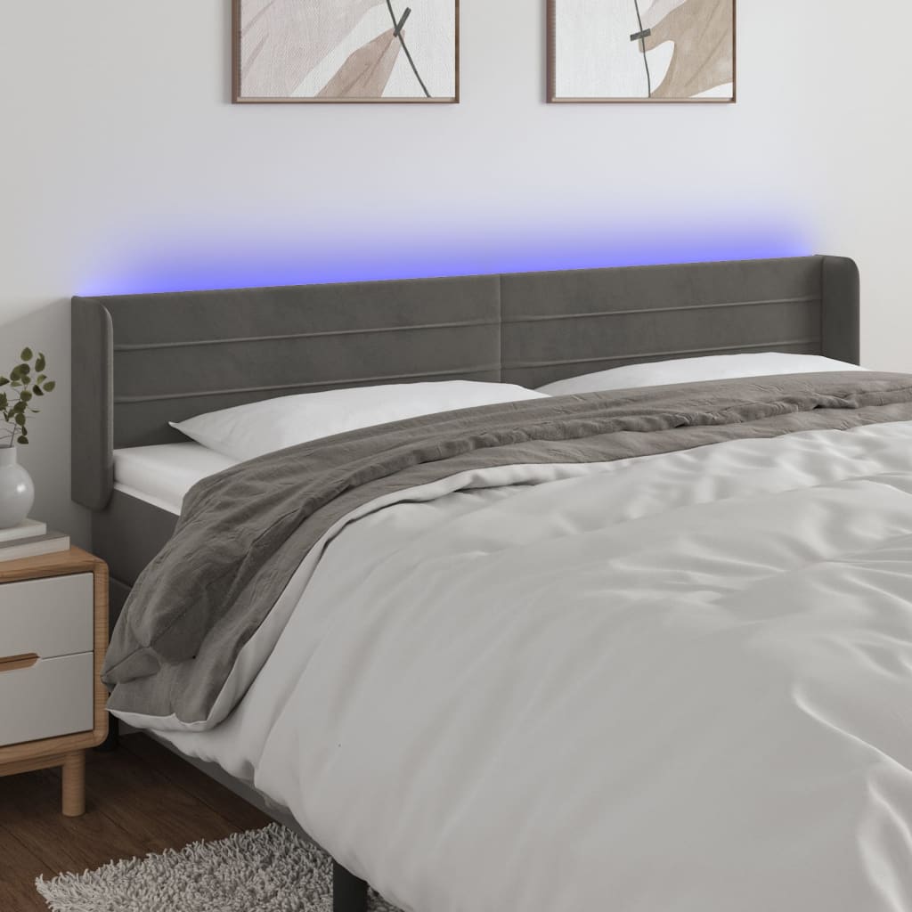 Κεφαλάρι Κρεβατιού LED Σκούρο Γκρι 163x16x78/88 εκ. Βελούδινο - Pakobazaar