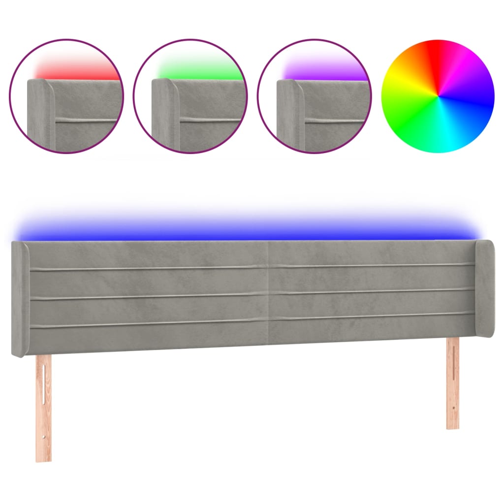 Κεφαλάρι Κρεβατιού LED Ανοιχτό Γκρι 183x16x78/88 εκ. Βελούδινο