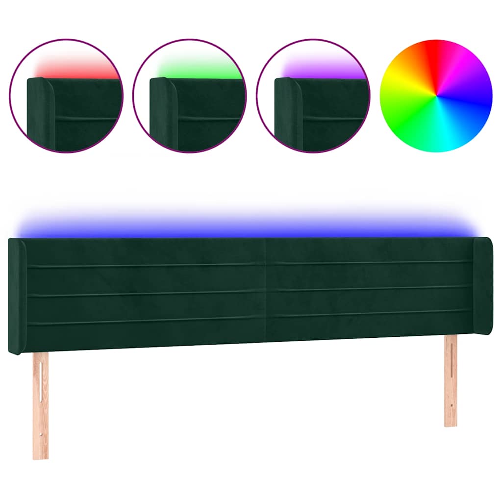 Κεφαλάρι Κρεβατιού LED Σκούρο Πράσινο 183x16x78/88εκ. Βελούδινο