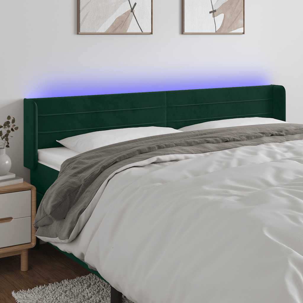 Κεφαλάρι Κρεβατιού LED Σκούρο Πράσινο 183x16x78/88εκ. Βελούδινο