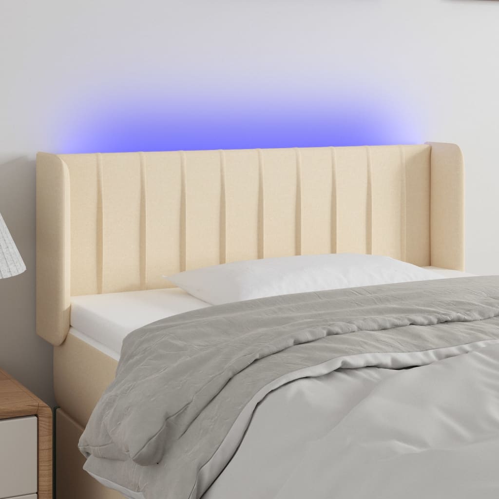 Κεφαλάρι Κρεβατιού LED Κρεμ 93x16x78/88 εκ. Υφασμάτινο - Pakobazaar