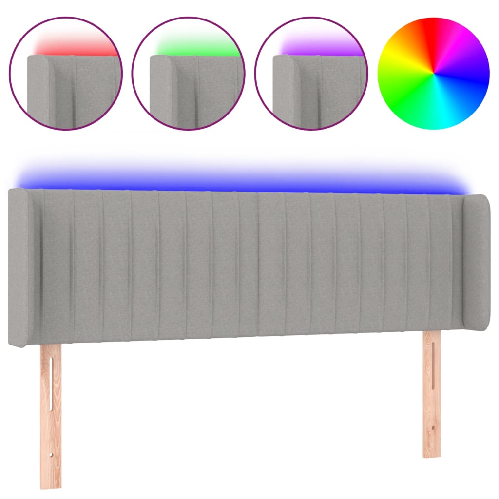 Κεφαλάρι Κρεβατιού LED Ανοιχτό Γκρι 147x16x78/88 εκ. Υφασμάτινο