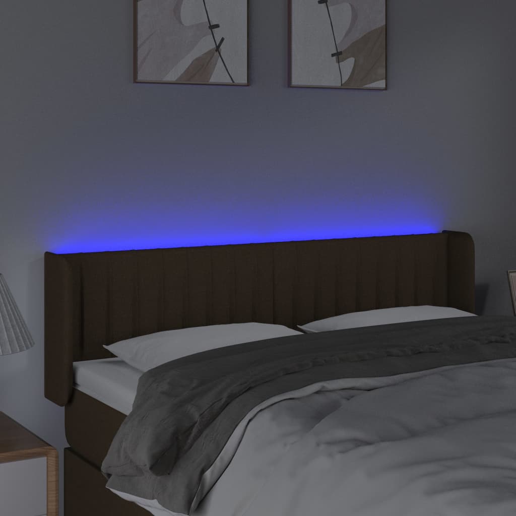 Κεφαλάρι Κρεβατιού LED Σκούρο Καφέ 147x16x78/88 εκ. Υφασμάτινο
