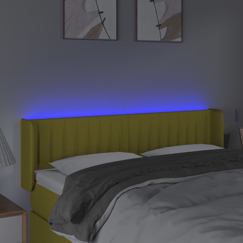 Κεφαλάρι Κρεβατιού LED Πράσινο 147x16x78/88 εκ. Υφασμάτινο