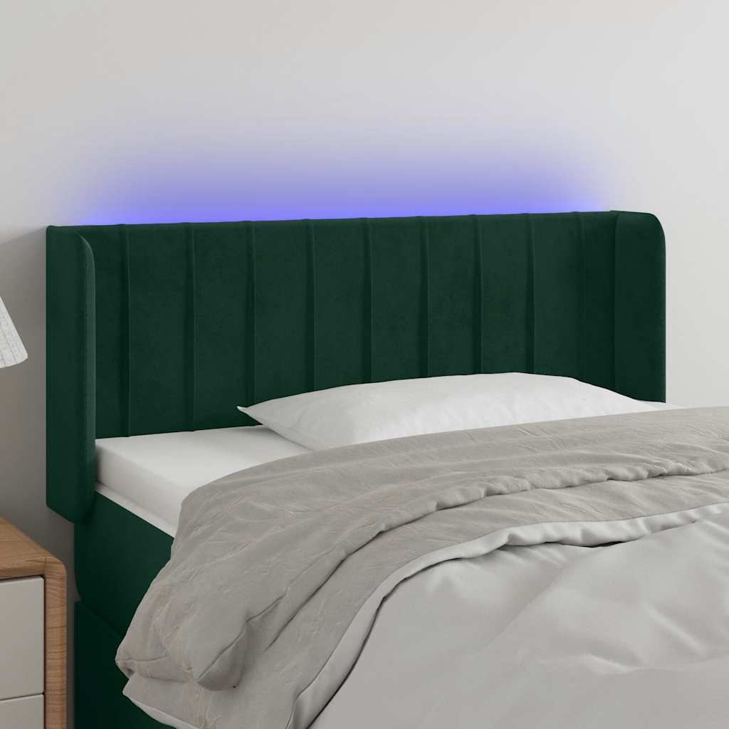 Κεφαλάρι Κρεβατιού LED Σκούρο Πράσινο 93x16x78/88 εκ. Βελούδινο