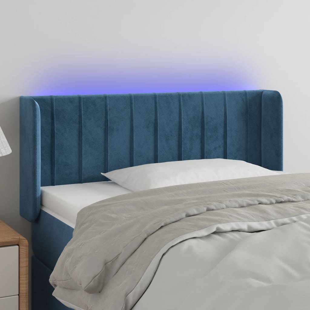 Κεφαλάρι Κρεβατιού LED Σκούρο Μπλε 93x16x78/88 εκ. Βελούδινο