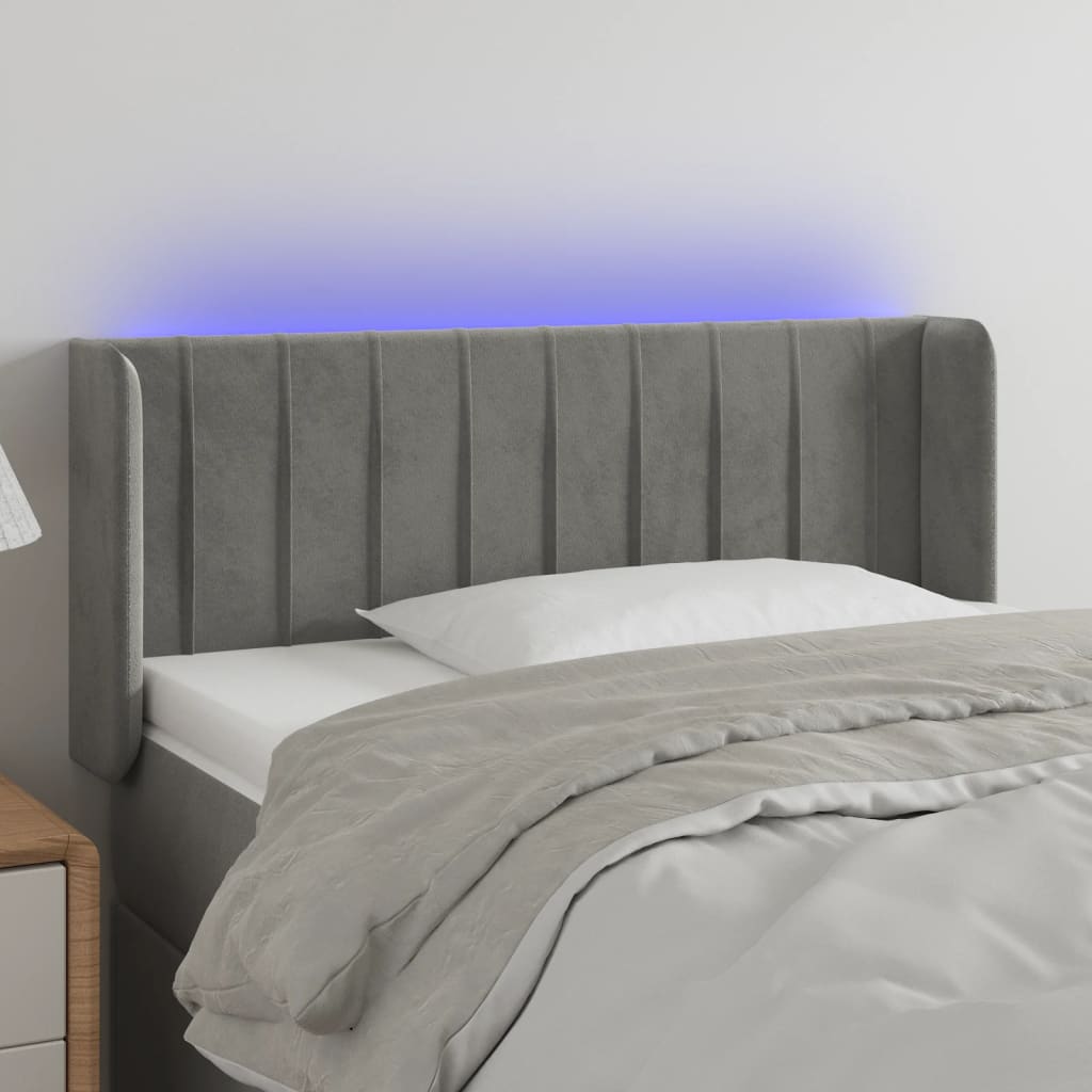 Κεφαλάρι Κρεβατιού LED Ανοιχτό Γκρι 103x16x78/88 εκ. Βελούδινο