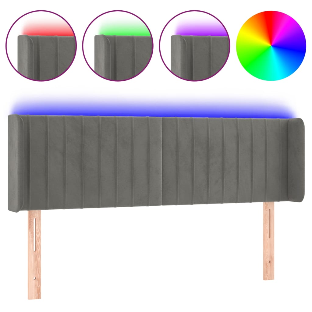 Κεφαλάρι Κρεβατιού LED Ανοιχτό Γκρι 147x16x78/88 εκ. Βελούδινο