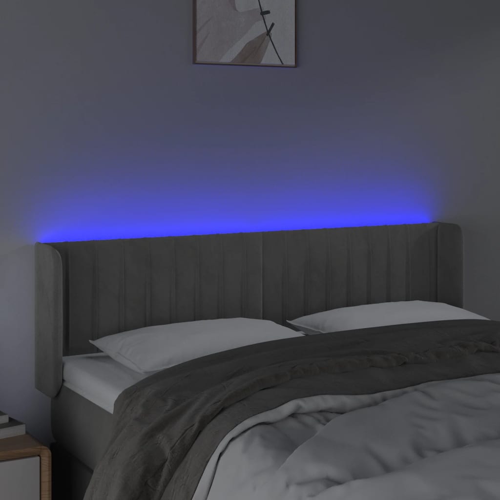 Κεφαλάρι Κρεβατιού LED Ανοιχτό Γκρι 147x16x78/88 εκ. Βελούδινο
