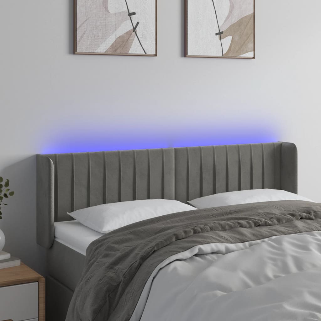 Κεφαλάρι Κρεβατιού LED Ανοιχτό Γκρι 147x16x78/88 εκ. Βελούδινο