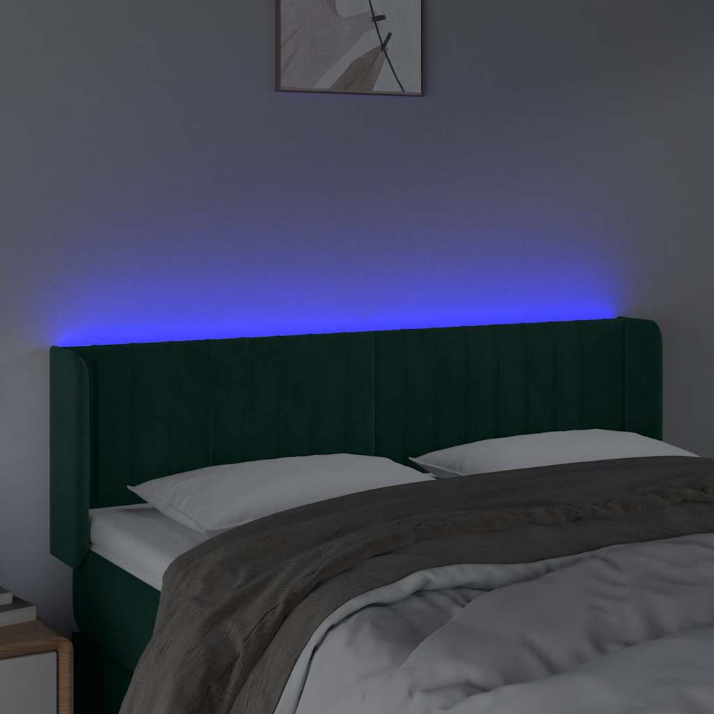 Κεφαλάρι Κρεβατιού LED Σκούρο Πράσινο 147x16x78/88εκ. Βελούδινο