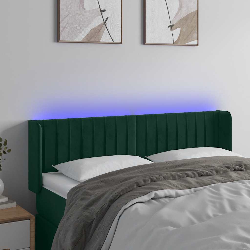 Κεφαλάρι Κρεβατιού LED Σκούρο Πράσινο 147x16x78/88εκ. Βελούδινο