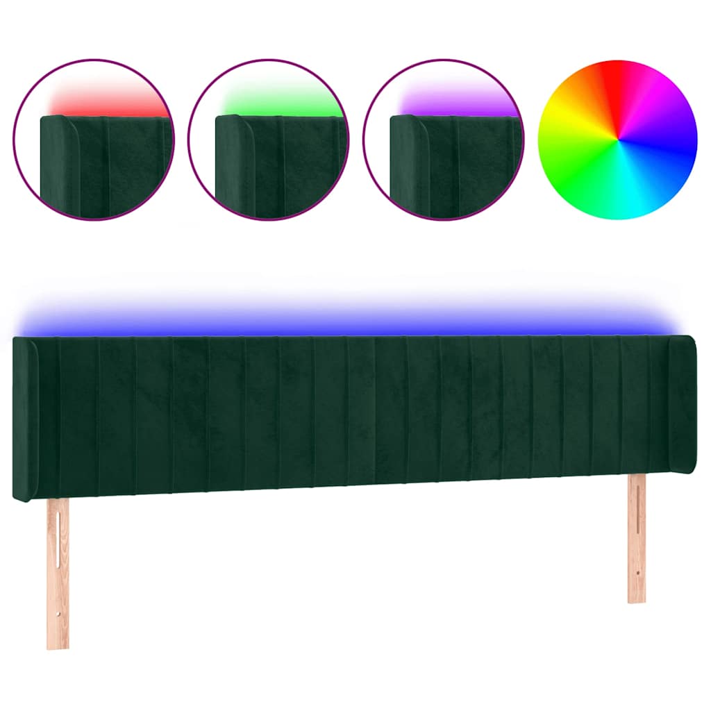 Κεφαλάρι Κρεβατιού LED Σκούρο Πράσινο 163x16x78/88εκ. Βελούδινο