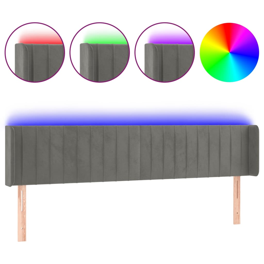Κεφαλάρι Κρεβατιού LED Ανοιχτό Γκρι 183x16x78/88 εκ. Βελούδινο