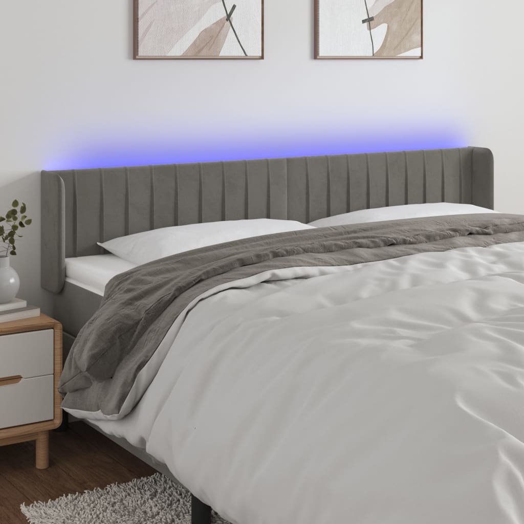 Κεφαλάρι Κρεβατιού LED Ανοιχτό Γκρι 183x16x78/88 εκ. Βελούδινο