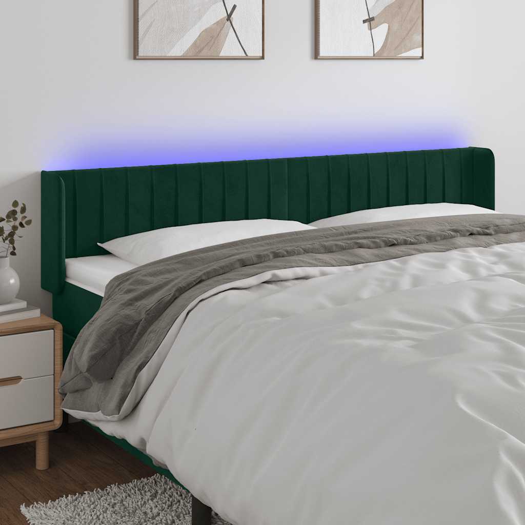 Κεφαλάρι Κρεβατιού LED Σκούρο Πράσινο 183x16x78/88εκ. Βελούδινο