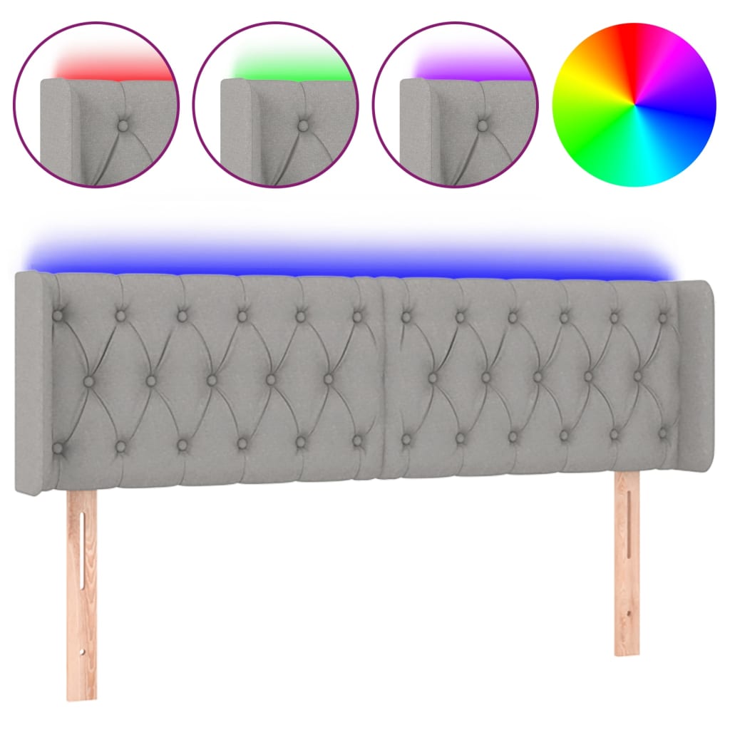 Κεφαλάρι Κρεβατιού LED Ανοιχτό Γκρι 147x16x78/88 εκ. Υφασμάτινο