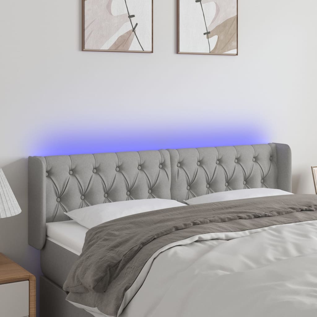 Κεφαλάρι Κρεβατιού LED Ανοιχτό Γκρι 147x16x78/88 εκ. Υφασμάτινο