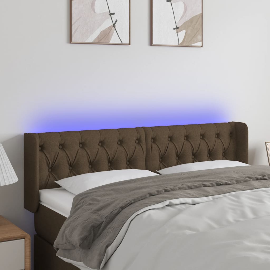 Κεφαλάρι Κρεβατιού LED Σκούρο Καφέ 147x16x78/88 εκ. Υφασμάτινο - Pakobazaar