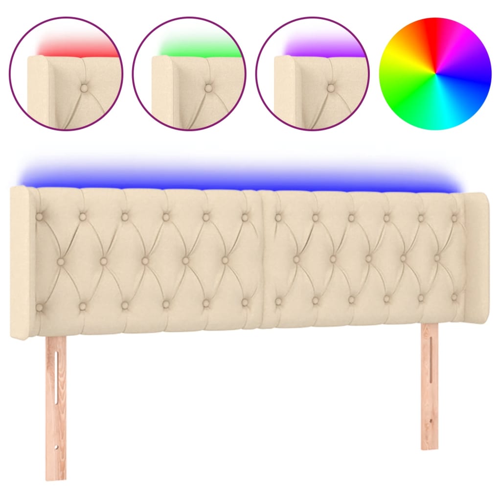 Κεφαλάρι Κρεβατιού LED Κρεμ 147x16x78/88 εκ. Υφασμάτινο