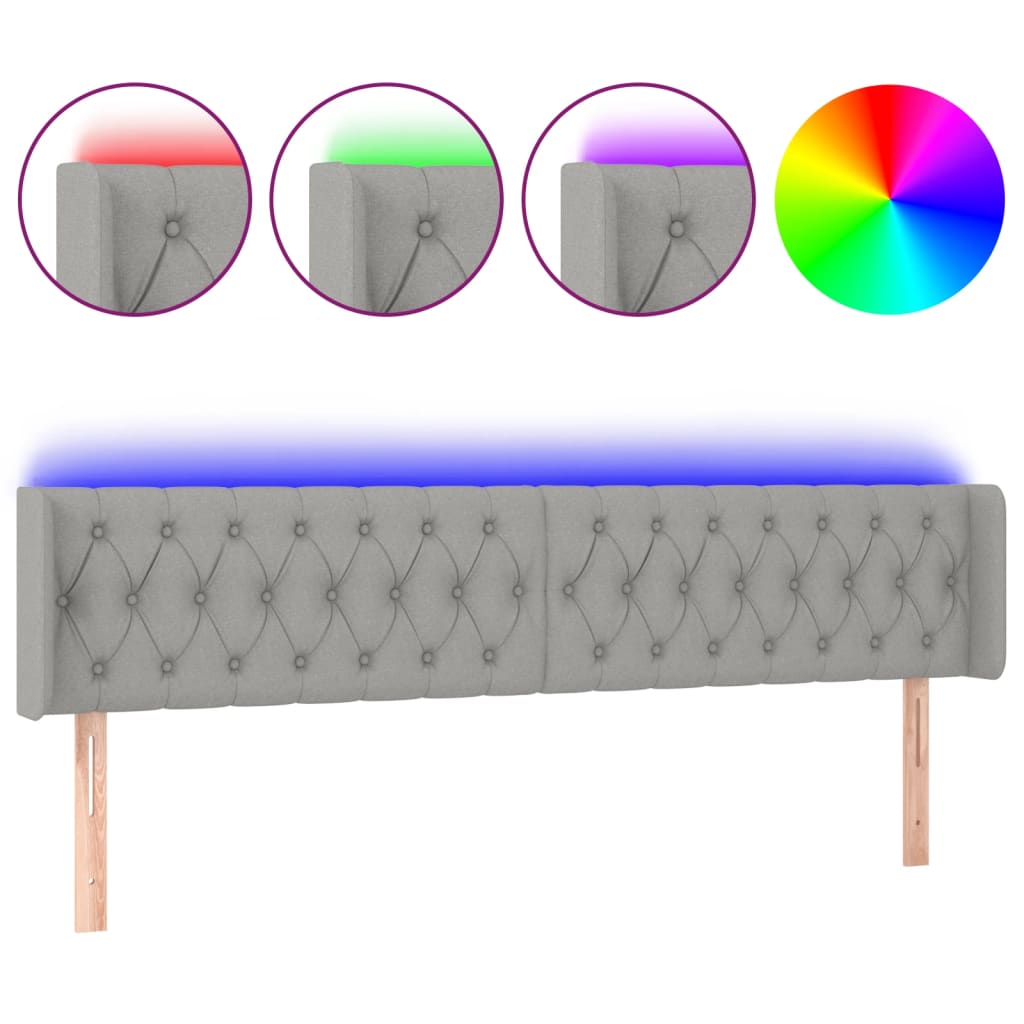 Κεφαλάρι Κρεβατιού LED Ανοιχτό Γκρι 183x16x78/88 εκ. Υφασμάτινο - Pakobazaar