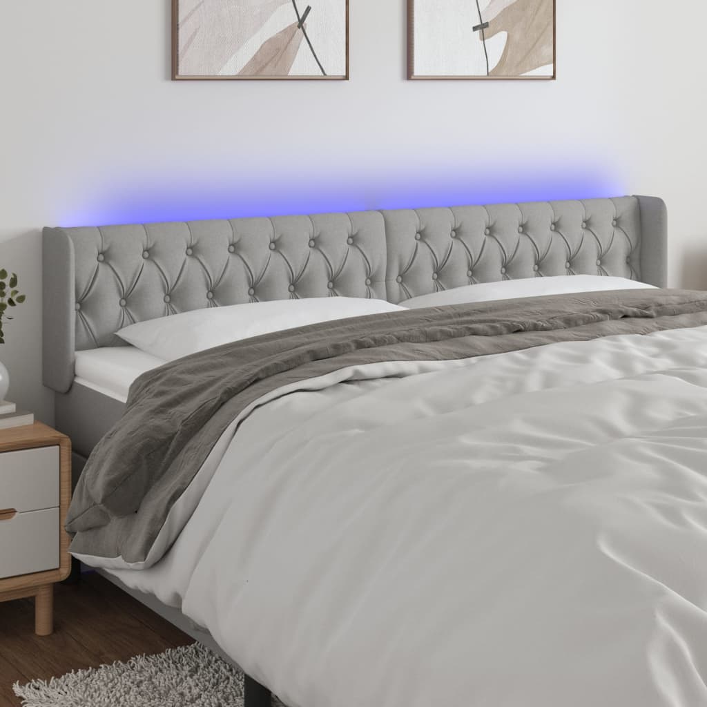 Κεφαλάρι Κρεβατιού LED Ανοιχτό Γκρι 183x16x78/88 εκ. Υφασμάτινο - Pakobazaar