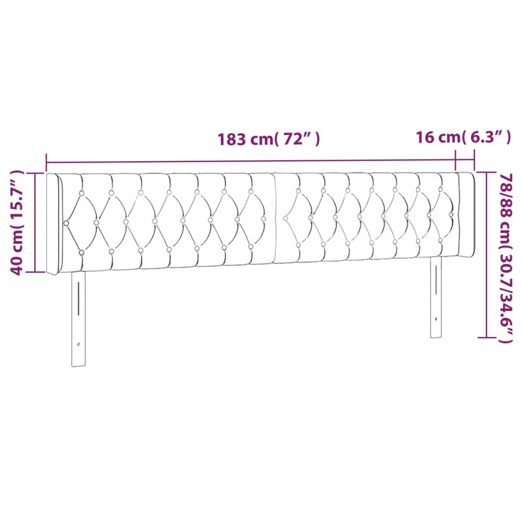 Κεφαλάρι Κρεβατιού LED Σκούρο Καφέ 183x16x78/88 εκ. Υφασμάτινο