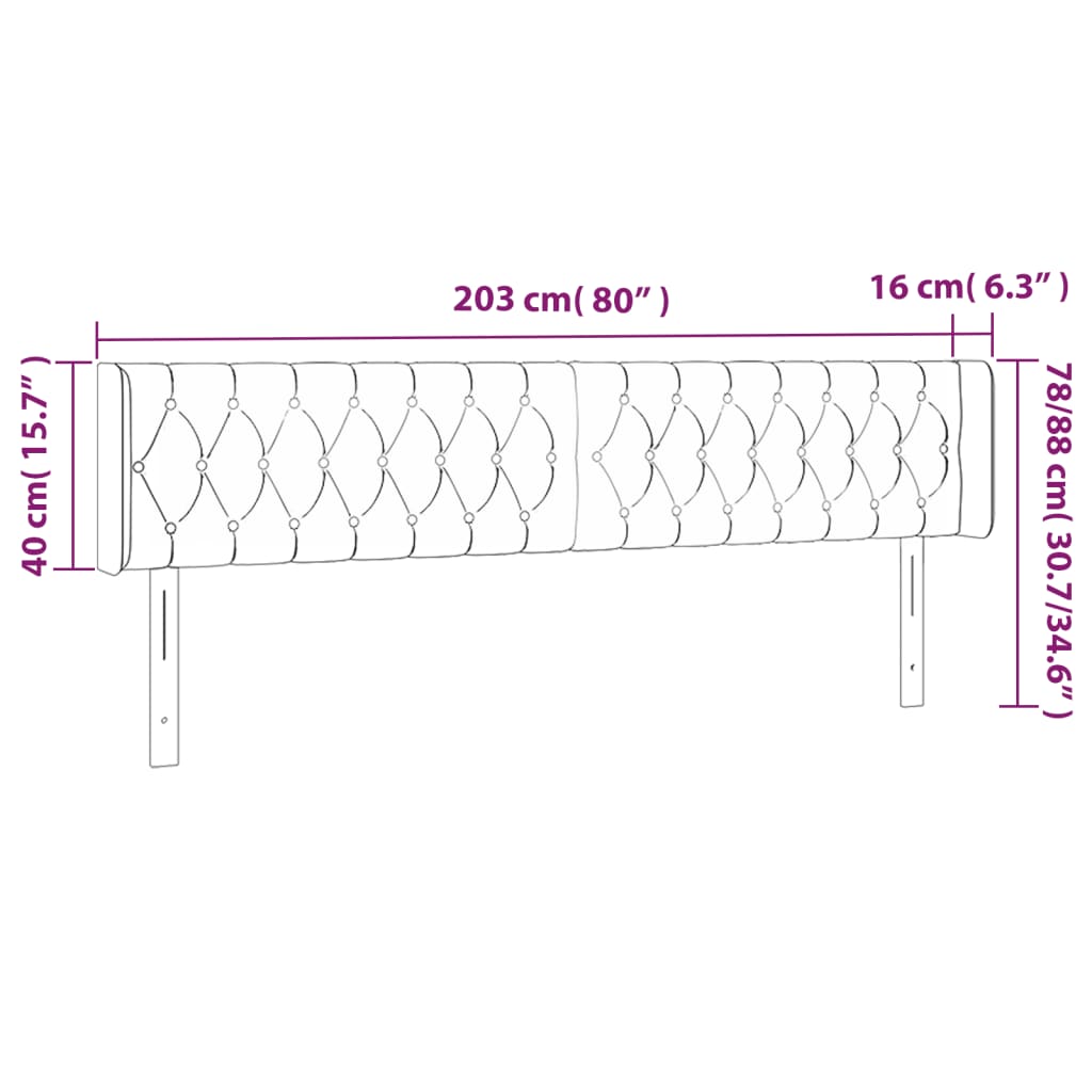 Κεφαλάρι Κρεβατιού LED Σκούρο Καφέ 203x16x78/88 εκ. Υφασμάτινο
