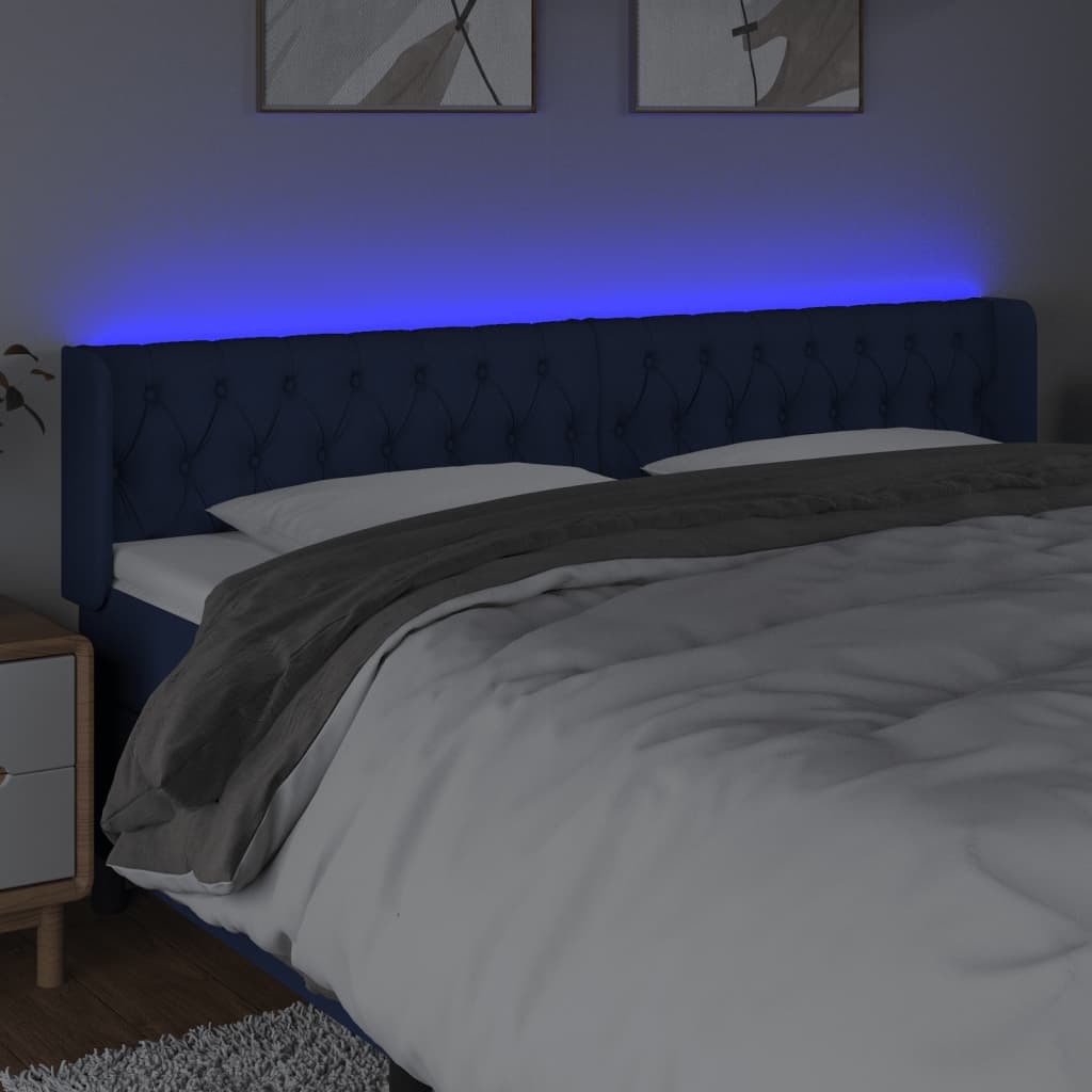 Κεφαλάρι Κρεβατιού LED Μπλε 203x16x78/88 εκ. Υφασμάτινο