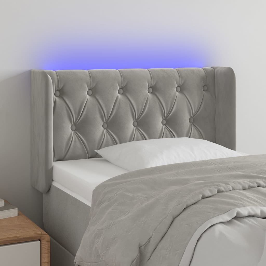 Κεφαλάρι Κρεβατιού LED Ανοιχτό Γκρι 83x16x78/88 εκ. Βελούδινο