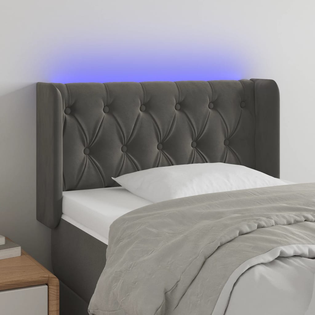 Κεφαλάρι Κρεβατιού LED Σκούρο Γκρι 83x16x78/88 εκ. Βελούδινο