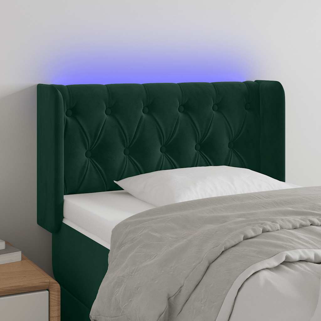 Κεφαλάρι Κρεβατιού LED Σκούρο Πράσινο 83x16x78/88 εκ. Βελούδινο