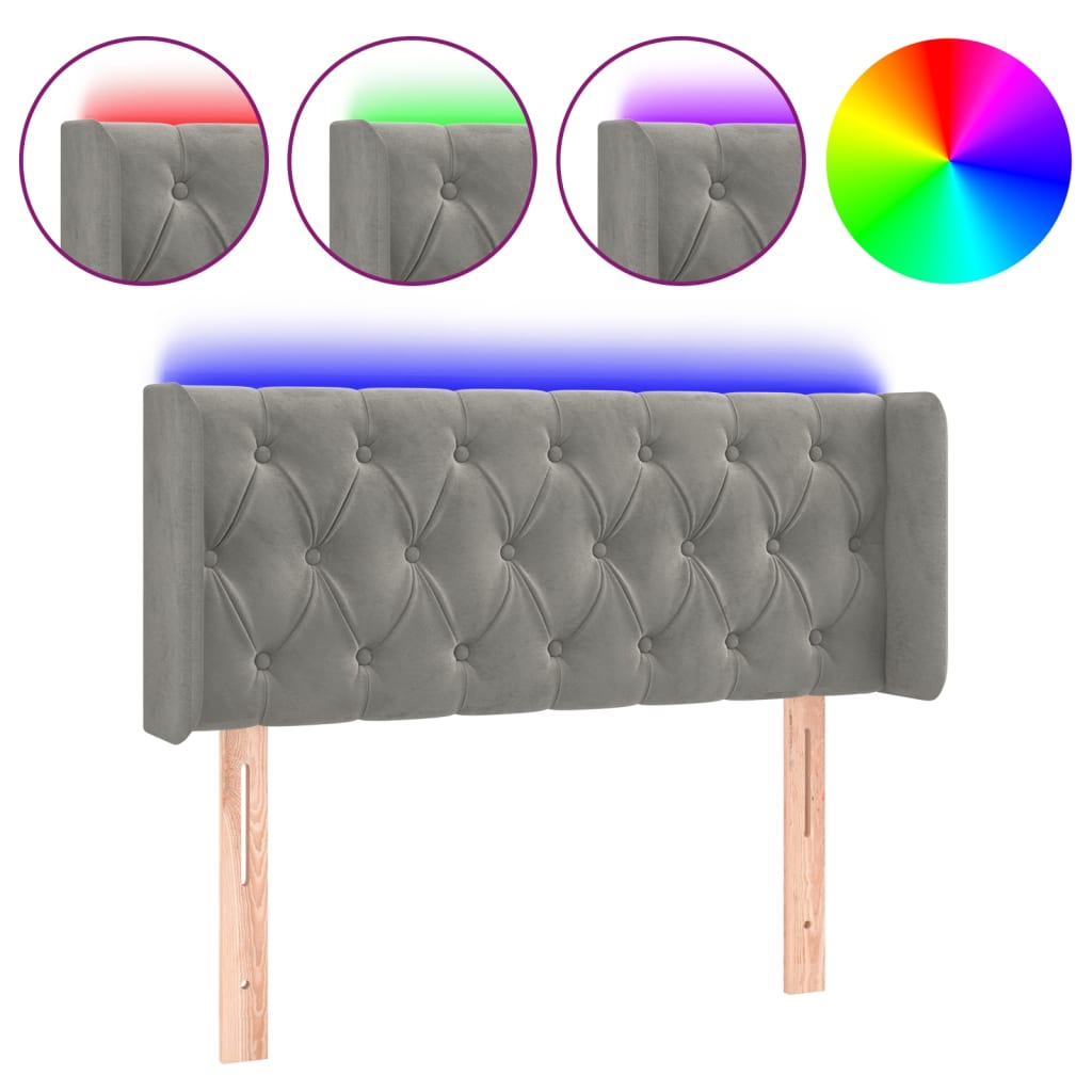 Κεφαλάρι Κρεβατιού LED Ανοιχτό Γκρι 93x16x78/88 εκ. Βελούδινο