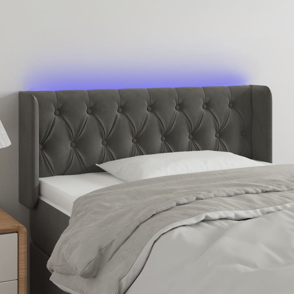 Κεφαλάρι Κρεβατιού LED Σκούρο Γκρι 93x16x78/88 εκ. Βελούδινο