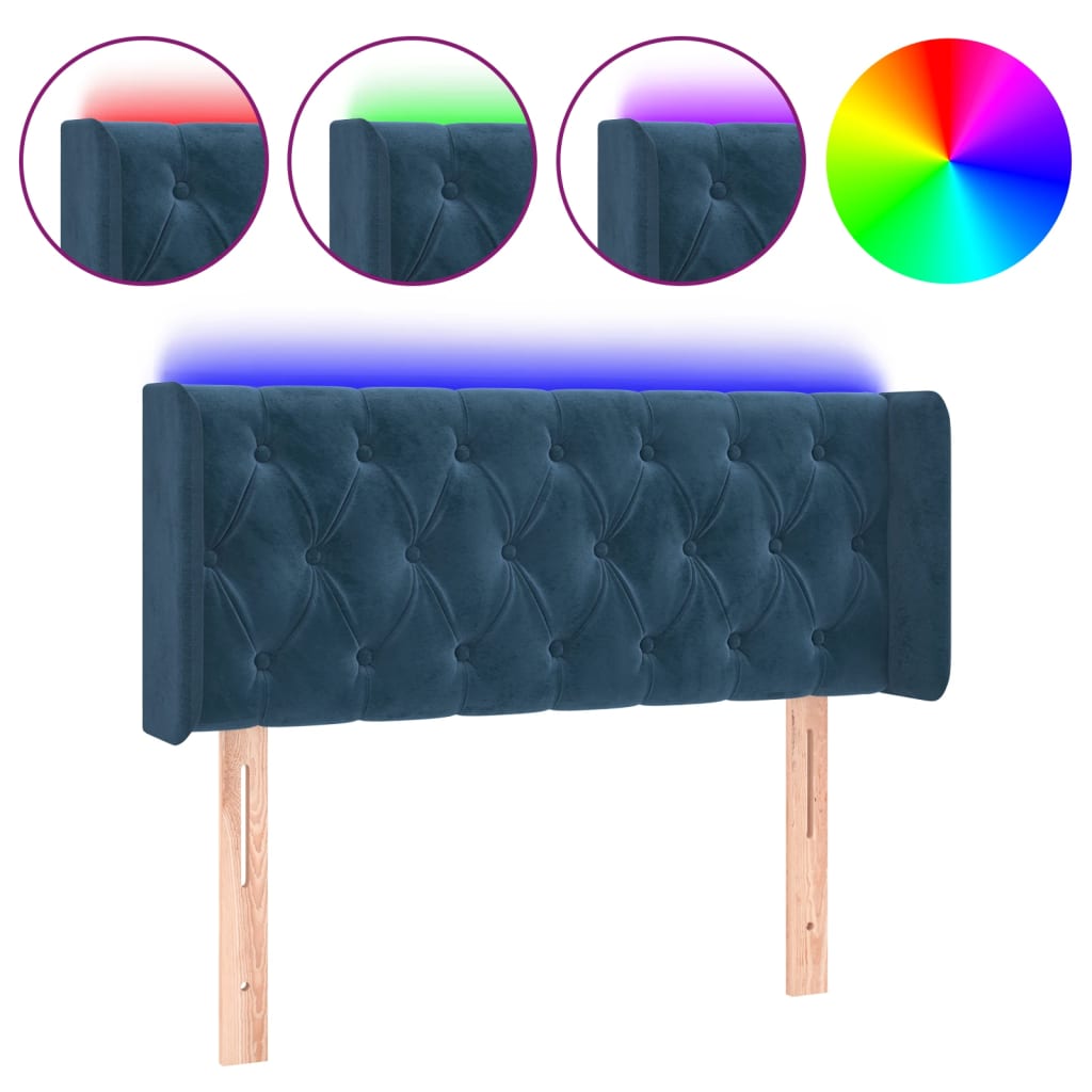 Κεφαλάρι Κρεβατιού LED Σκούρο Μπλε 93x16x78/88 εκ. Βελούδινο