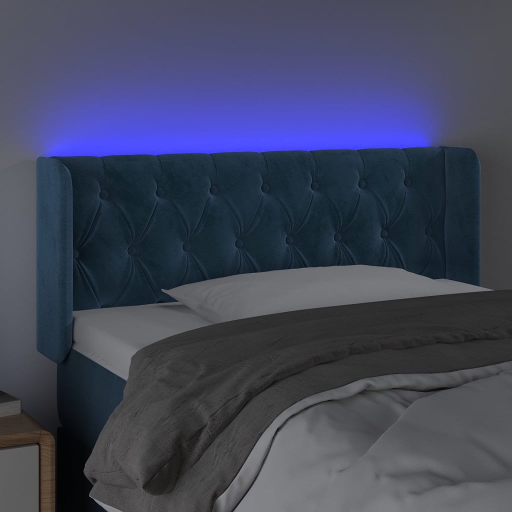 Κεφαλάρι Κρεβατιού LED Σκούρο Μπλε 93x16x78/88 εκ. Βελούδινο