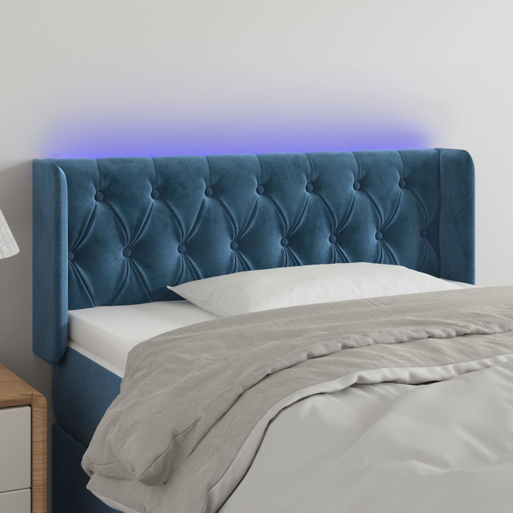 Κεφαλάρι Κρεβατιού LED Σκούρο Μπλε 93x16x78/88 εκ. Βελούδινο