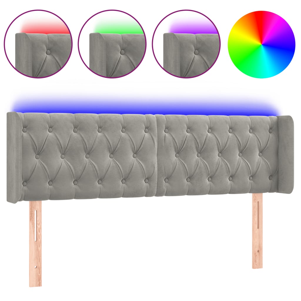 Κεφαλάρι Κρεβατιού LED Ανοιχτό Γκρι 147x16x78/88 εκ. Βελούδινο