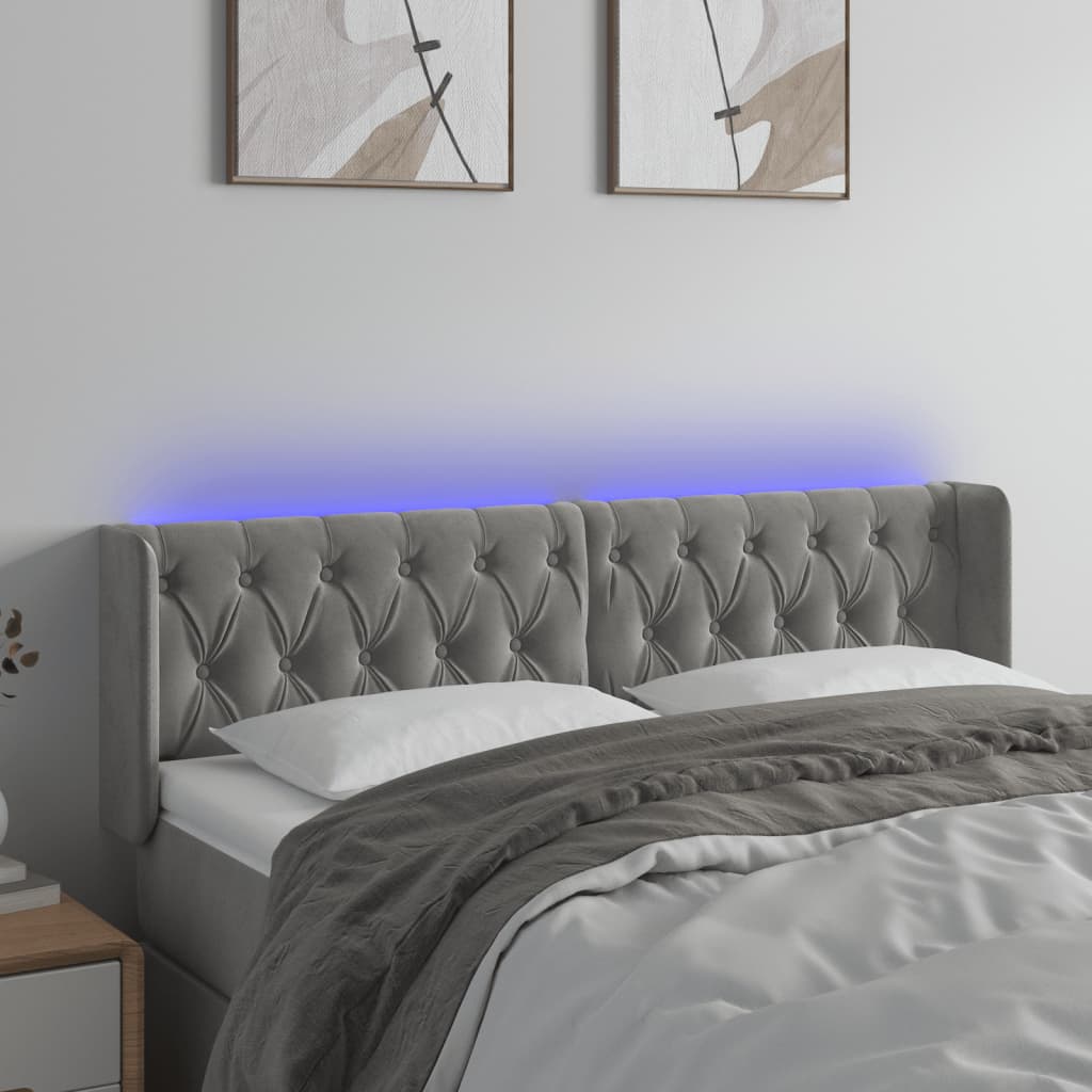 Κεφαλάρι Κρεβατιού LED Ανοιχτό Γκρι 147x16x78/88 εκ. Βελούδινο