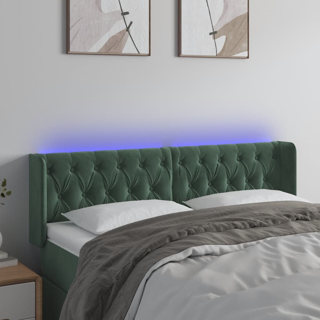 Κεφαλάρι Κρεβατιού LED Σκούρο Πράσινο 147x16x78/88εκ. Βελούδινο