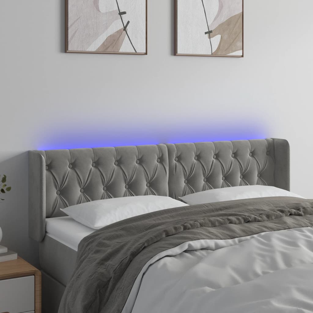 Κεφαλάρι Κρεβατιού LED Ανοιχτό Γκρι 163x16x78/88 εκ. Βελούδινο