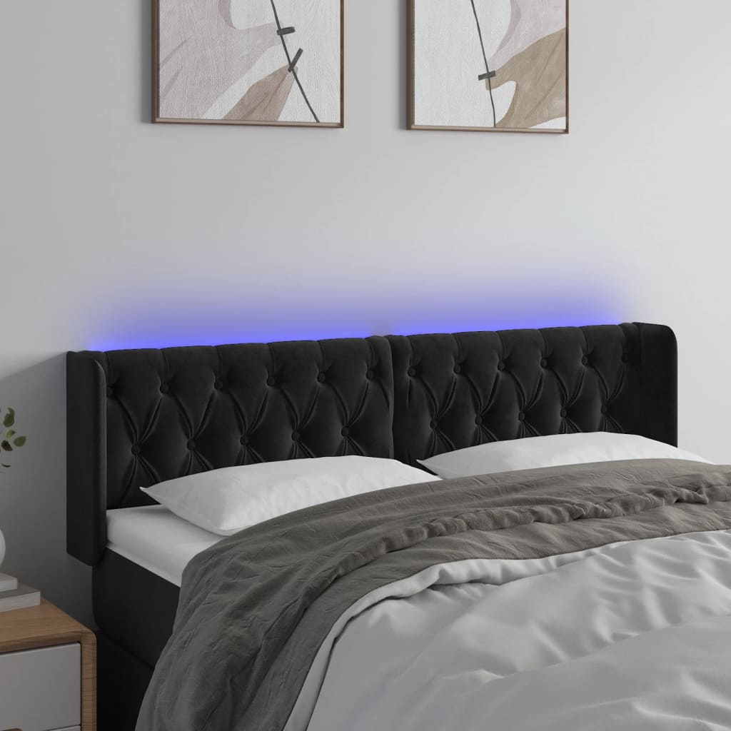 Κεφαλάρι Κρεβατιού LED Μαύρο 163x16x78/88 εκ. Βελούδινο