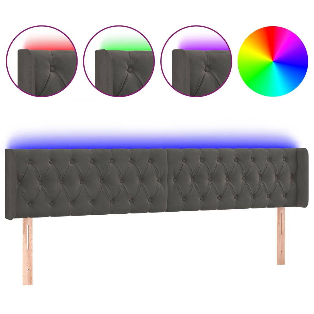 Κεφαλάρι Κρεβατιού LED Σκούρο Γκρι 183x16x78/88 εκ. Βελούδινο