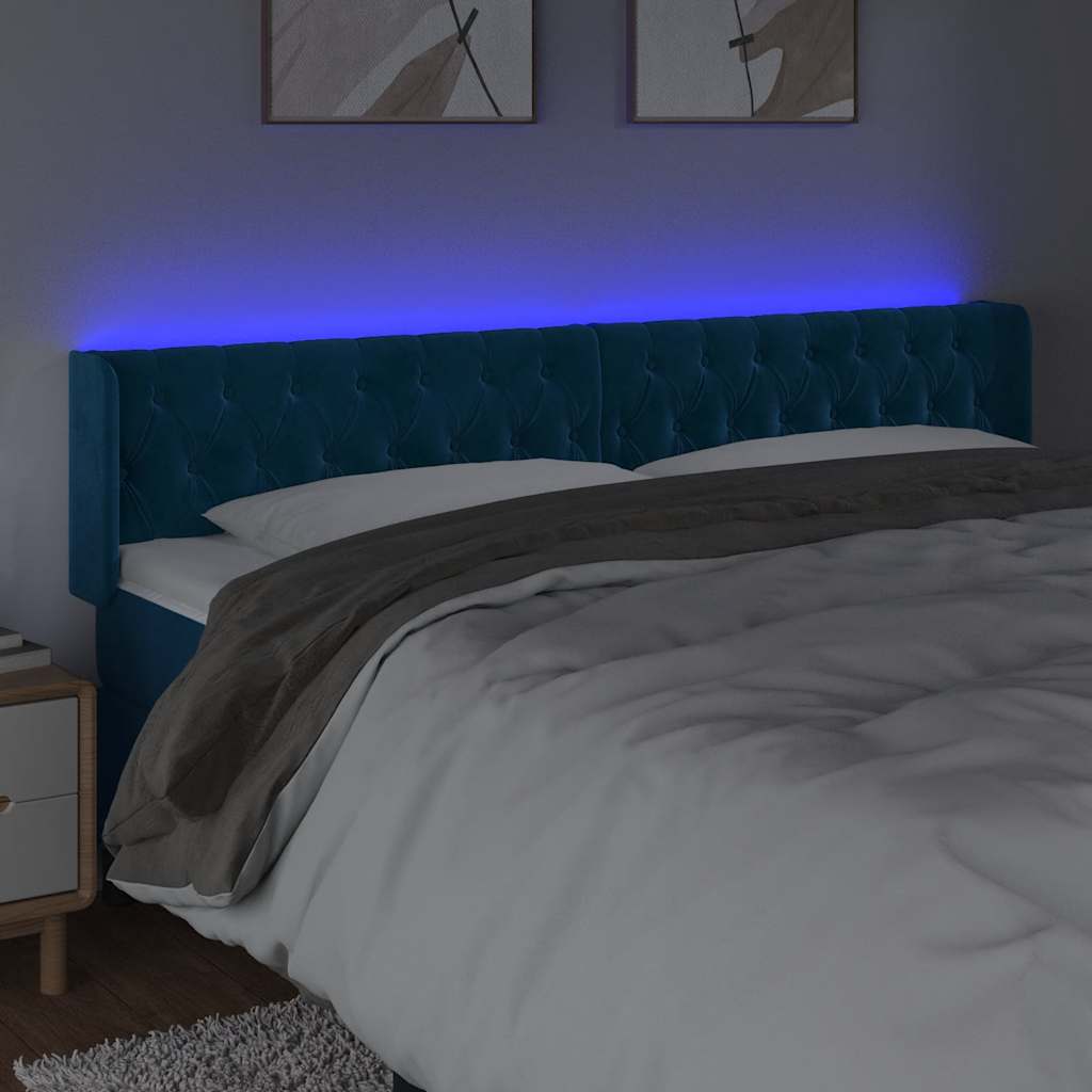 Κεφαλάρι Κρεβατιού LED Σκούρο Μπλε 183x16x78/88 εκ. Βελούδινο