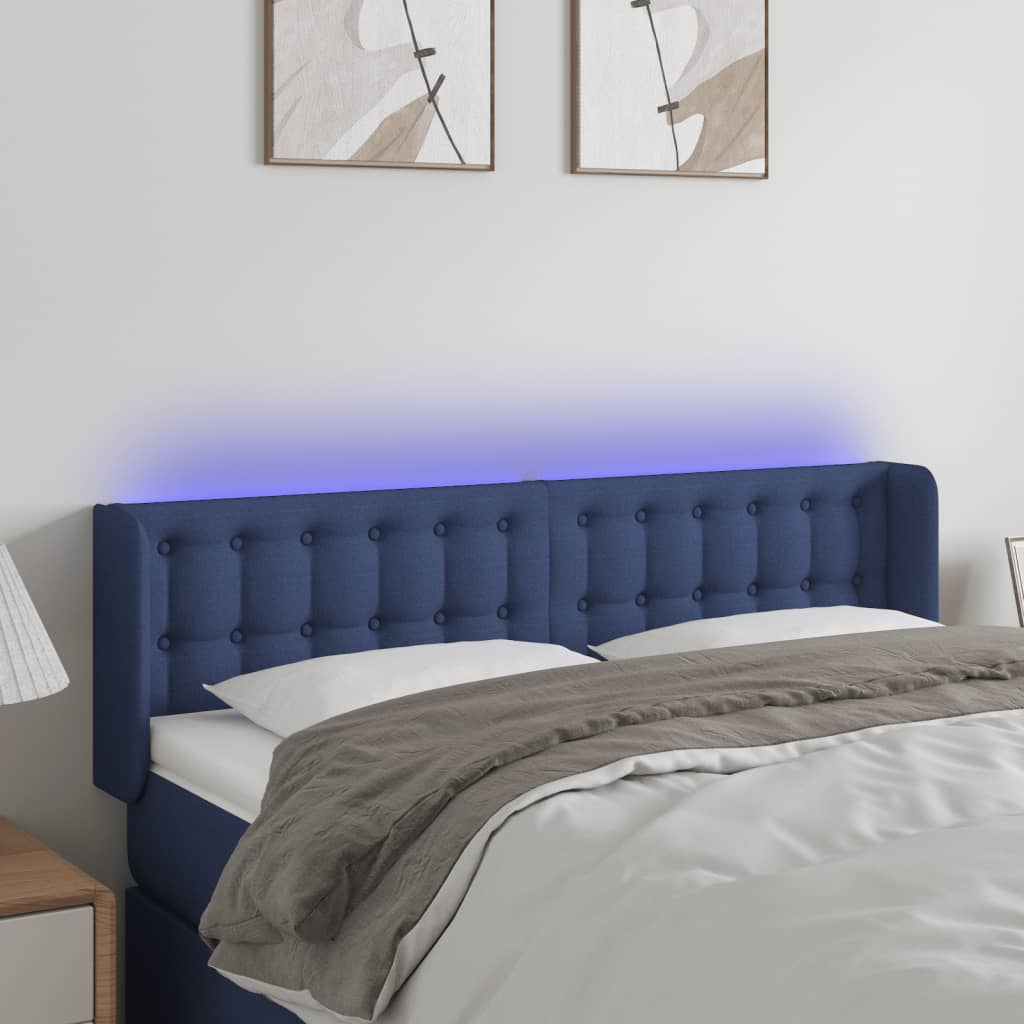 Κεφαλάρι Κρεβατιού LED Μπλε 147x16x78/88 εκ. Υφασμάτινο - Pakobazaar