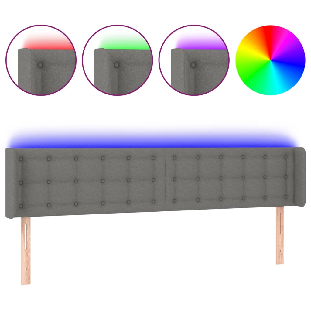 Κεφαλάρι Κρεβατιού LED Σκούρο Γκρι 163x16x78/88 εκ. Υφασμάτινο