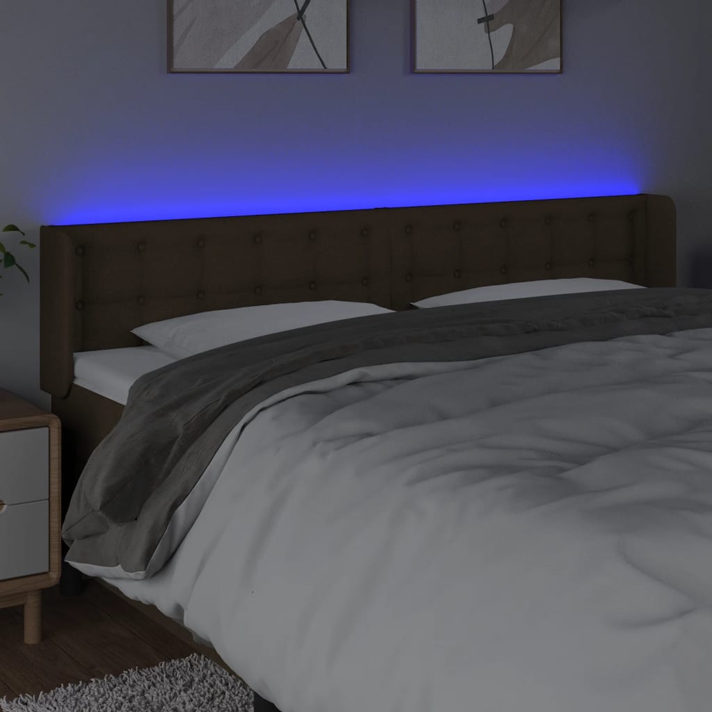 Κεφαλάρι Κρεβατιού LED Σκούρο Καφέ 163x16x78/88 εκ. Υφασμάτινο - Pakobazaar